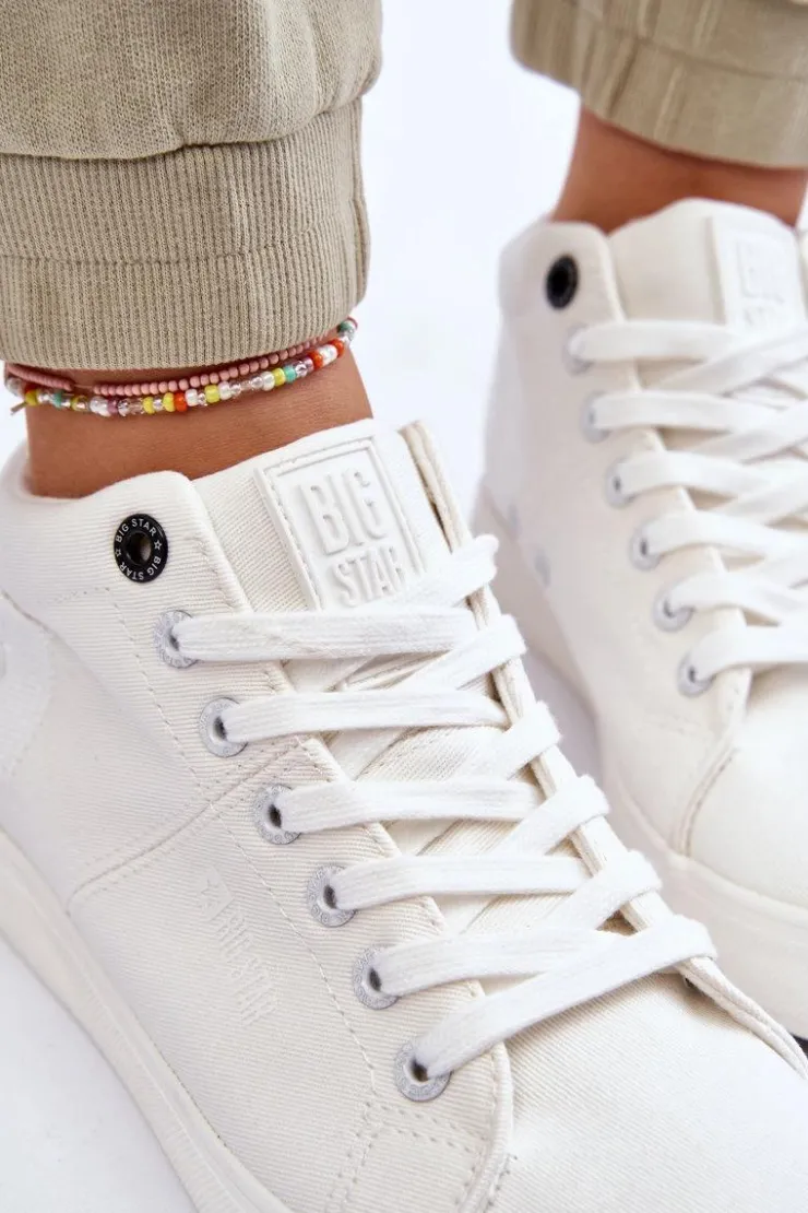 Clearance Big Star Shoes Damskie Klasyczne Wysokie Trampki Big Star LL274002 Białe Biały