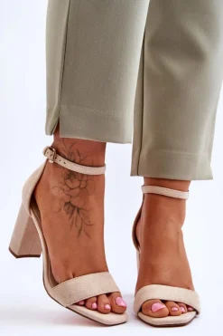 Evento Sandały Na Obcasie*Damskie Klasyczne Zamszowe Sandały Beżowe Passo