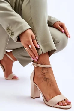 Evento Sandały Na Obcasie*Damskie Klasyczne Zamszowe Sandały Beżowe Passo