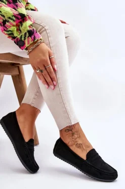 Sale Boto Damskie Klasyczne Zamszowe Mokasyny Czarne Ivana