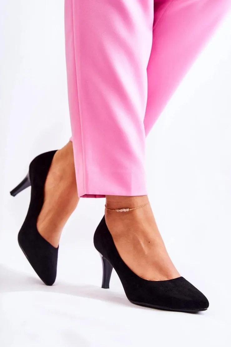 Buty Sergio Leone Czółenka Klasyczne*Damskie Klasyczne Zamszowe Czółenka Czarne Semprella