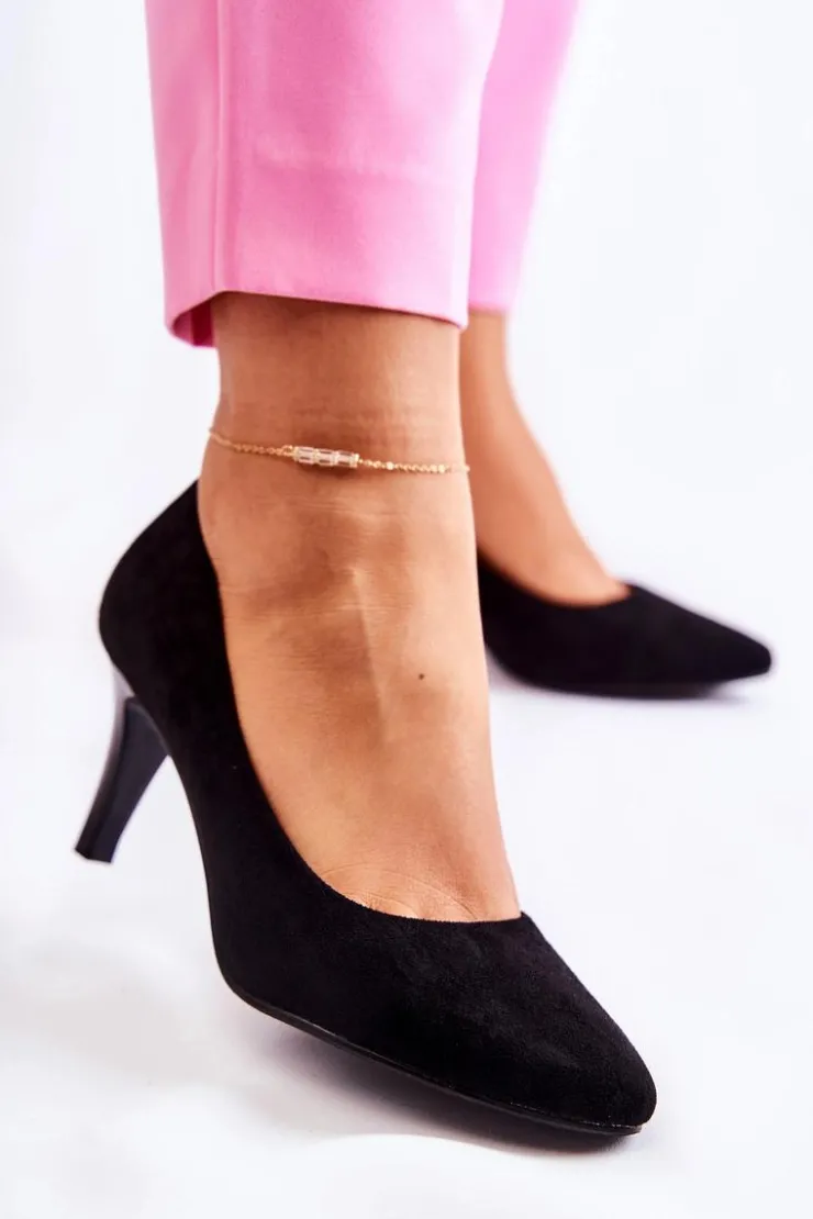 Buty Sergio Leone Czółenka Klasyczne*Damskie Klasyczne Zamszowe Czółenka Czarne Semprella