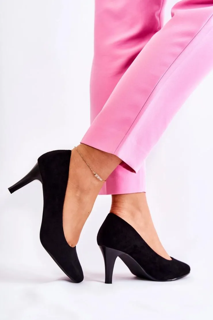 Buty Sergio Leone Czółenka Klasyczne*Damskie Klasyczne Zamszowe Czółenka Czarne Semprella