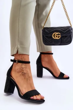 Damskie Evento Damskie Klasyczne Zamszowe Sandały Czarne Passo