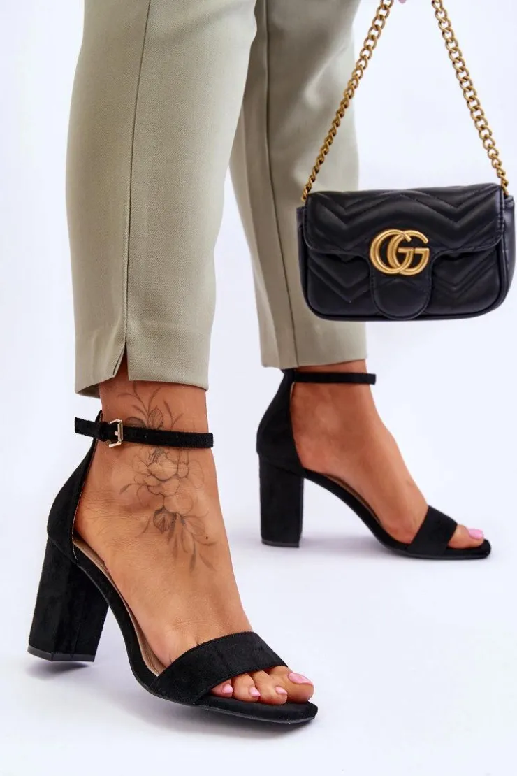 Damskie Evento Damskie Klasyczne Zamszowe Sandały Czarne Passo