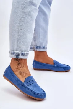 Boto Mokasyny Damskie Zamszowe*Damskie Klasyczne Zamszowe Mokasyny Niebieskie Ivana