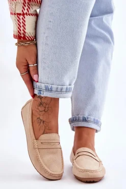 Boto Damskie Klasyczne Zamszowe Mokasyny Beżowe Ivana