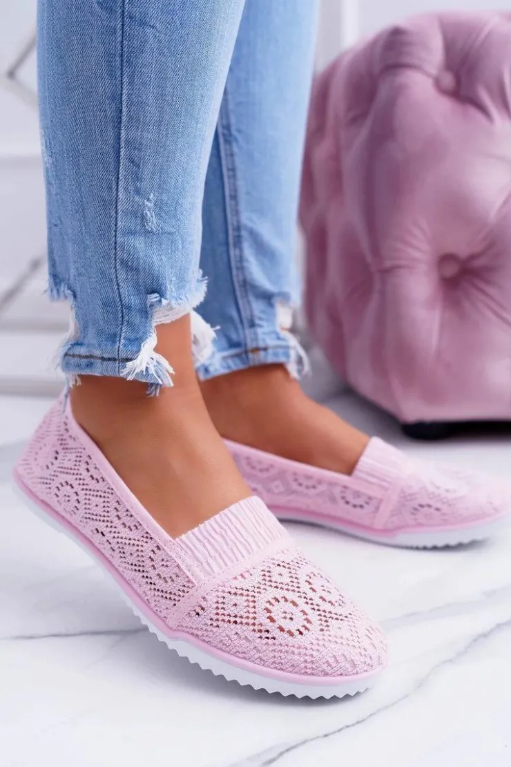 Damskie Boto Damskie Koronkowe Balerinki Pudrowy Róż Sensitive