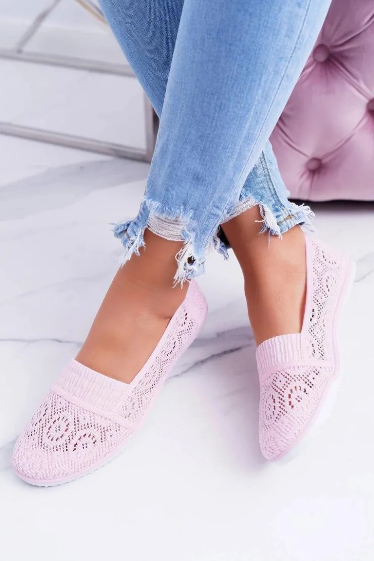 Damskie Boto Damskie Koronkowe Balerinki Pudrowy Róż Sensitive