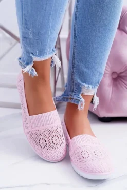 Damskie Boto Damskie Koronkowe Balerinki Pudrowy Róż Sensitive