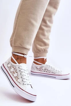 Boto Trampki Damskie Niskie*Damskie Koronkowe Materiałowe Trampki Białe Fergo