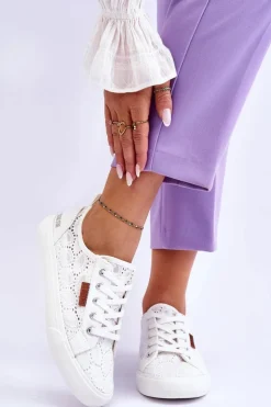 Damskie Big Star Shoes Damskie Koronkowe Tenisówki BIG STAR W274925 Białe