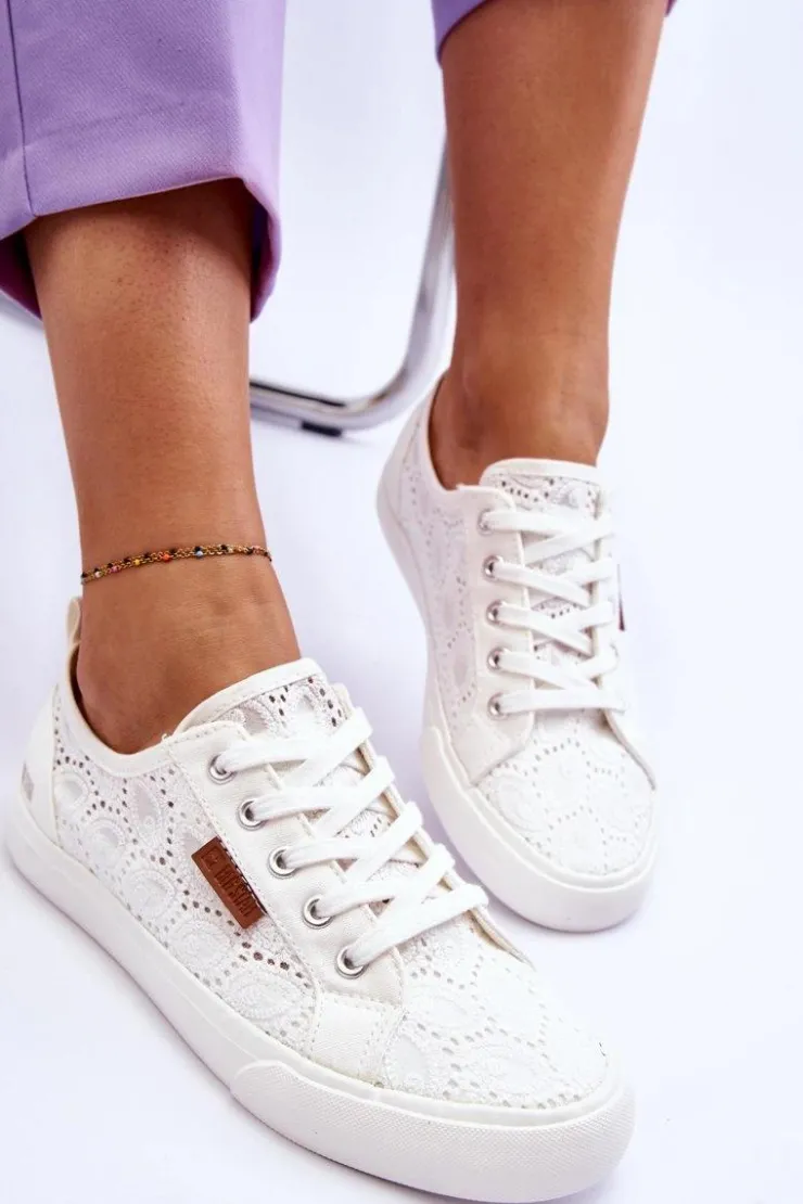 Damskie Big Star Shoes Damskie Koronkowe Tenisówki BIG STAR W274925 Białe