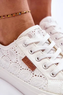 Damskie Big Star Shoes Damskie Koronkowe Tenisówki BIG STAR W274925 Białe