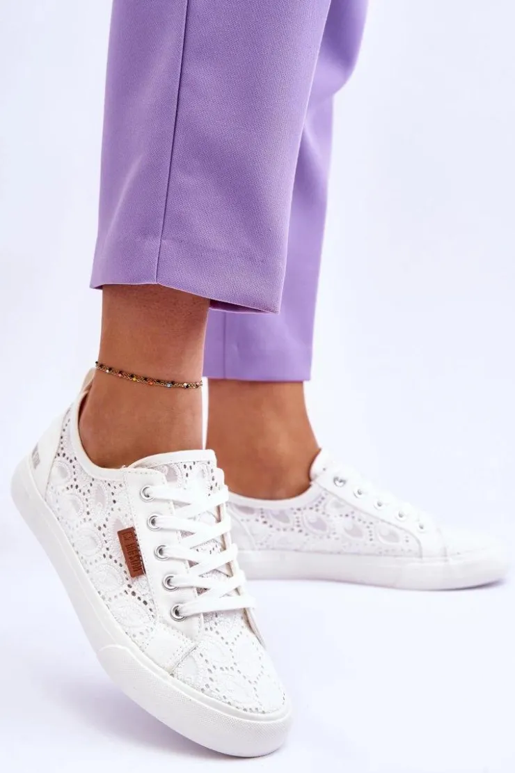 Damskie Big Star Shoes Damskie Koronkowe Tenisówki BIG STAR W274925 Białe
