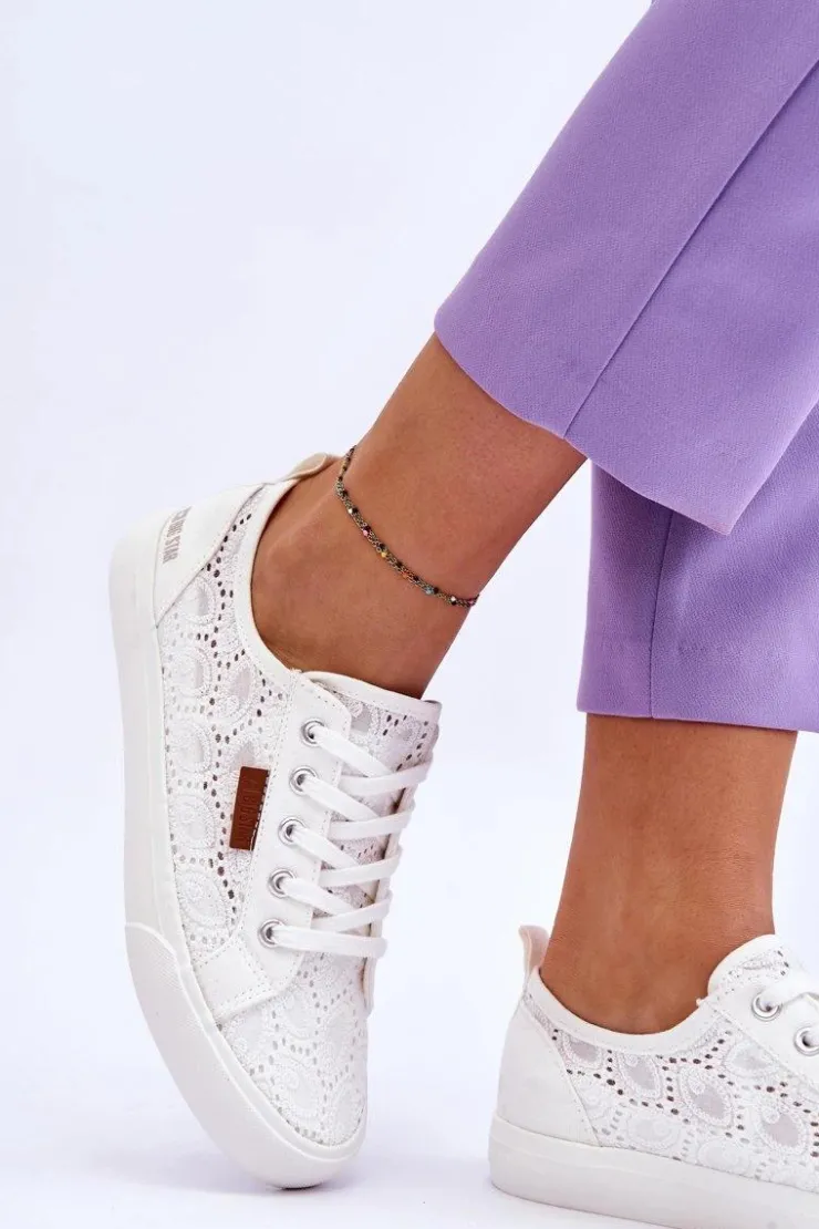 Damskie Big Star Shoes Damskie Koronkowe Tenisówki BIG STAR W274925 Białe