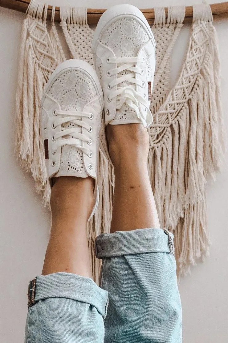 Damskie Big Star Shoes Damskie Koronkowe Tenisówki BIG STAR W274925 Białe