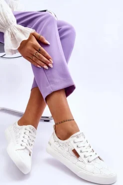 Damskie Big Star Shoes Damskie Koronkowe Tenisówki BIG STAR W274925 Białe