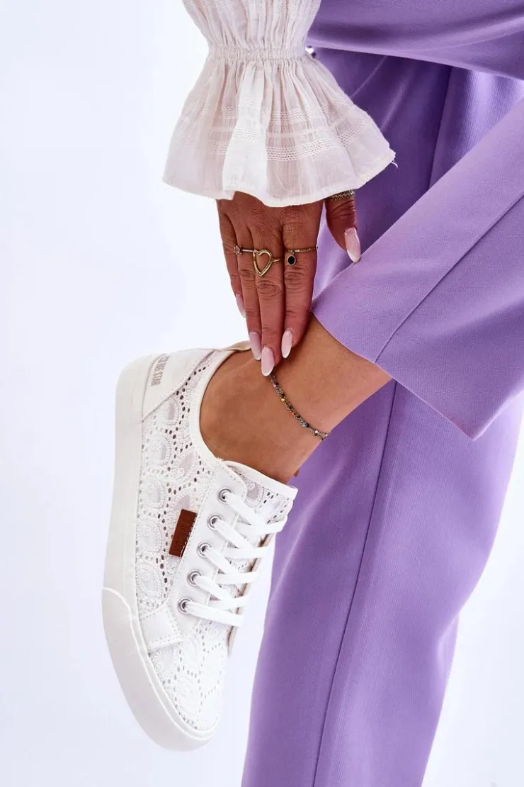 Damskie Big Star Shoes Damskie Koronkowe Tenisówki BIG STAR W274925 Białe