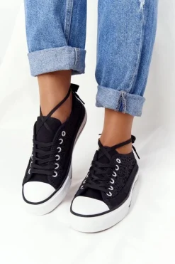 Boto Trampki Damskie Niskie*Damskie Koronkowe Trampki Czarne Candice