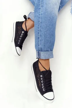 Boto Trampki Damskie Niskie*Damskie Koronkowe Trampki Czarne Candice