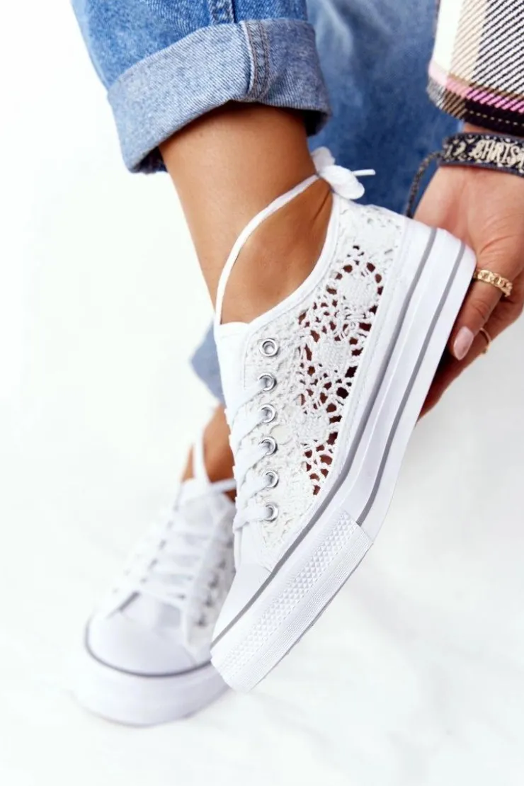 Hot Boto Damskie Koronkowe Trampki Białe Candice