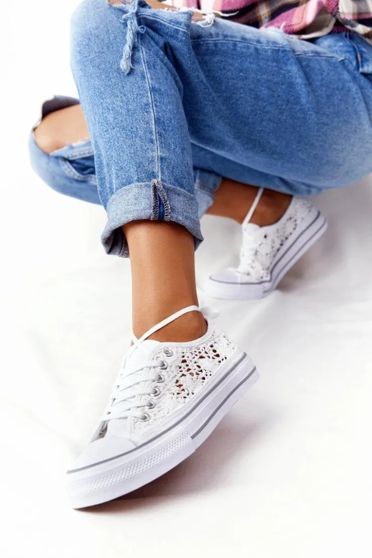 Hot Boto Damskie Koronkowe Trampki Białe Candice