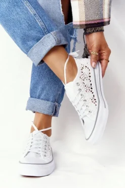Hot Boto Damskie Koronkowe Trampki Białe Candice
