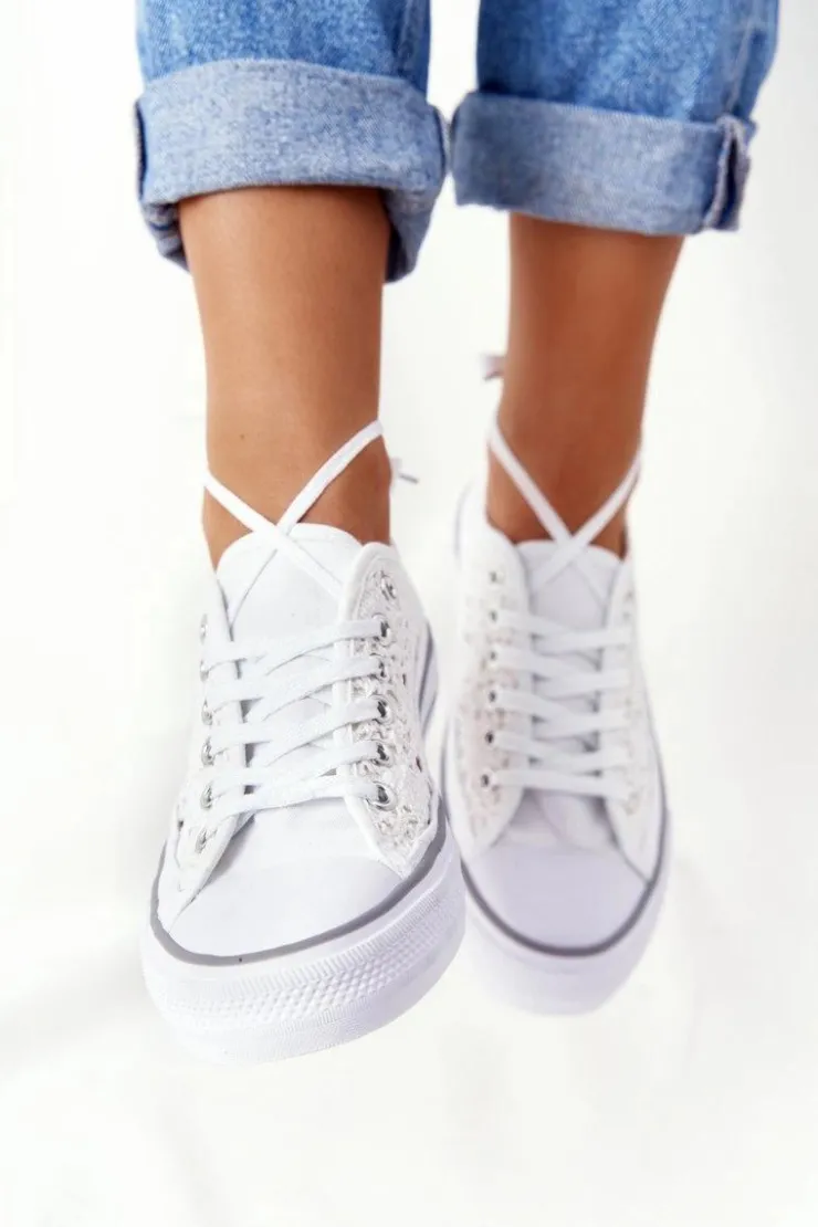 Hot Boto Damskie Koronkowe Trampki Białe Candice