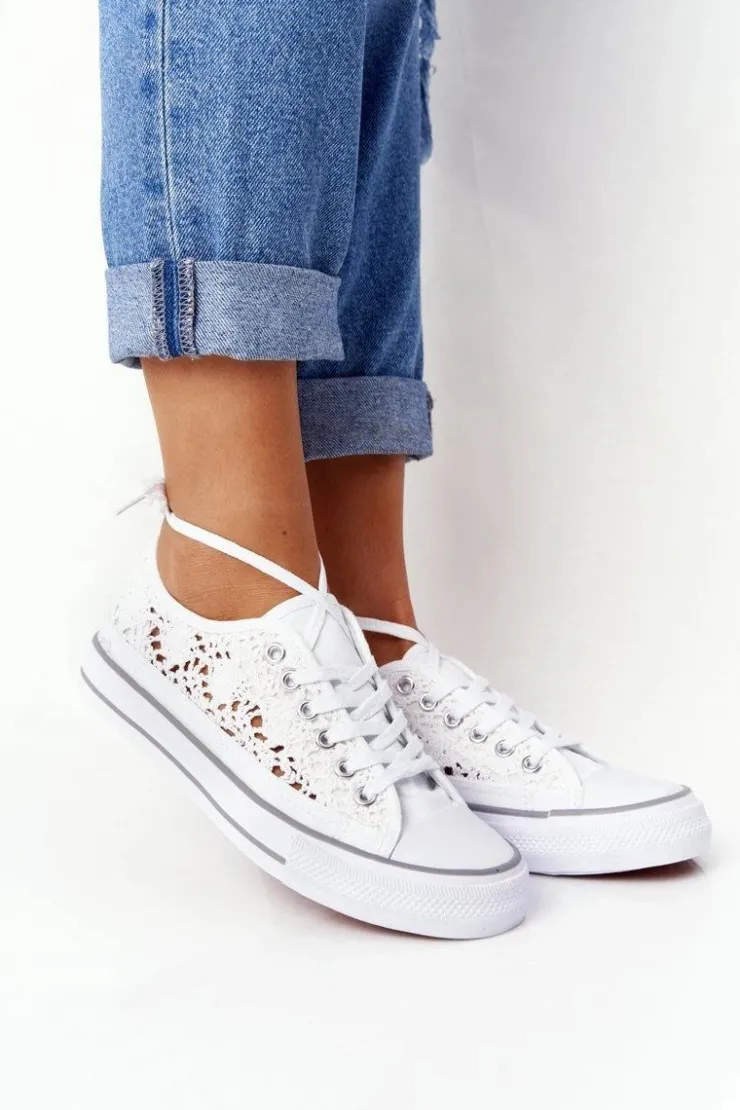 Hot Boto Damskie Koronkowe Trampki Białe Candice