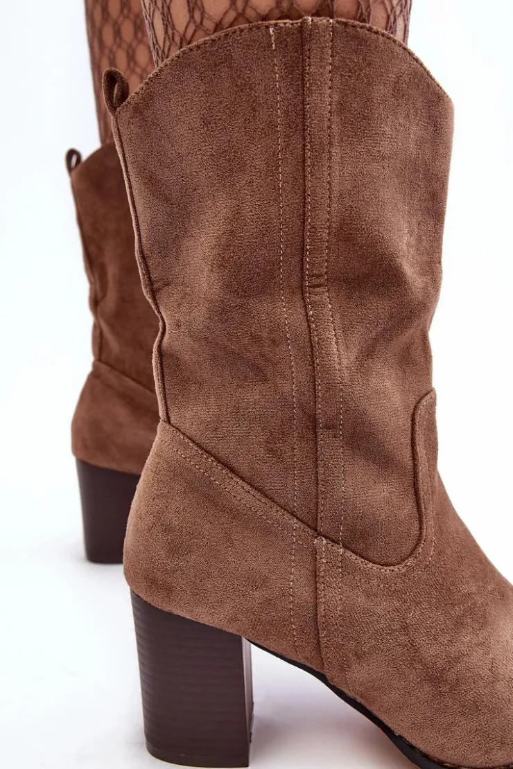 Damskie Boto Damskie Kowbojki Botki Na Słupku Ciemnobeżowe Danell