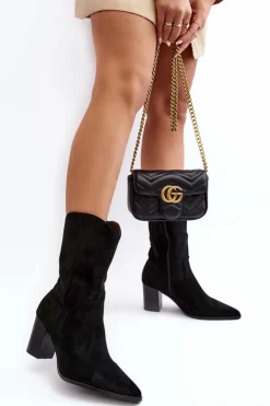 Boto Damskie Kowbojki Botki Na Słupku Czarne Danell