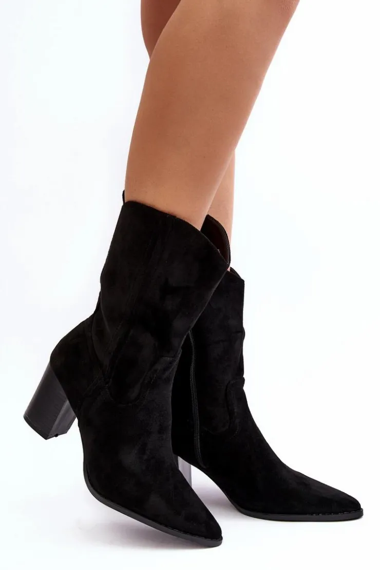 Boto Damskie Kowbojki Botki Na Słupku Czarne Danell