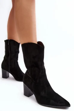 Boto Damskie Kowbojki Botki Na Słupku Czarne Danell