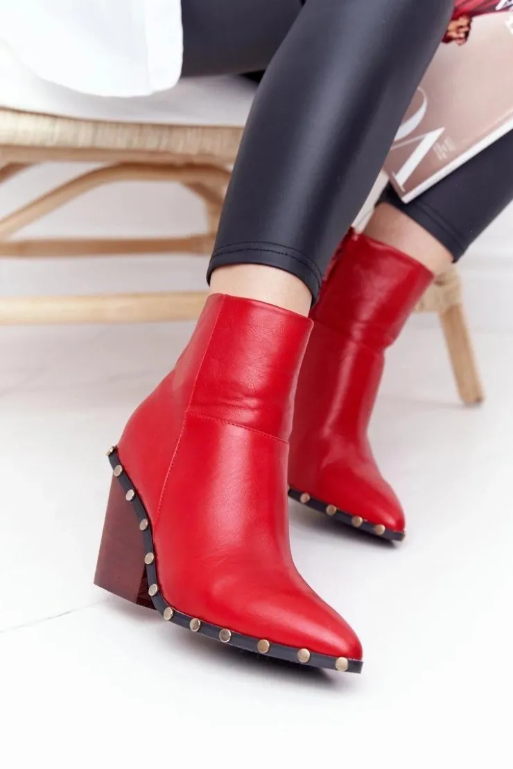 Clearance Boto Damskie Kowbojskie Botki Na Obcasie Lu Boo Czerwone