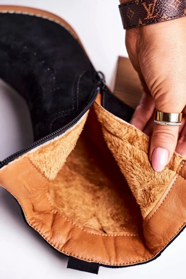 New Boto Damskie Kowbojskie Ocieplane Botki Na Słupku Czarne Margaret