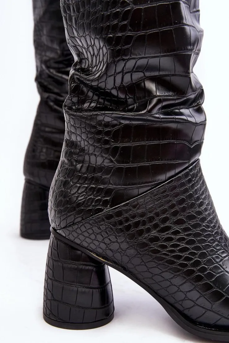 Boto Kozaki Przed Kolano|Kozaki Na Obcasie*Damskie Kozaki Do Kolana Na Słupku Wężowy Wzór Czarne Ceriona