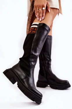 Boto Kozaki Wiosenne|Kozaki Płaskie*Damskie Kozaki Do Kolana Czarne Kathrin