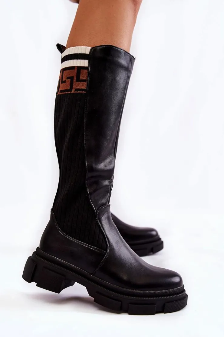 Boto Kozaki Wiosenne|Kozaki Płaskie*Damskie Kozaki Do Kolana Czarne Kathrin