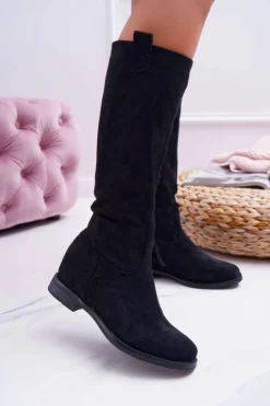 Sale Boto Damskie Kozaki Do Połowy Łydki Zamszowe Czarne Temet
