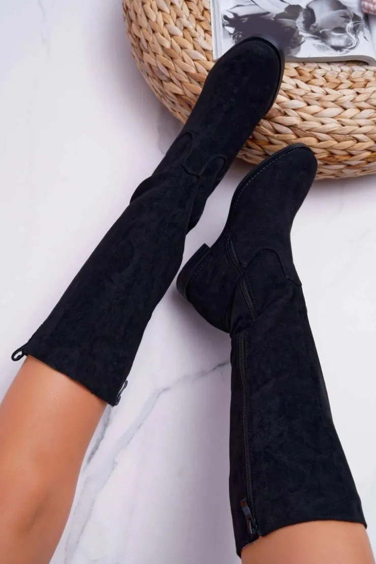 Sale Boto Damskie Kozaki Do Połowy Łydki Zamszowe Czarne Temet