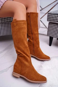 Boto Kozaki Na Obcasie|Kozaki Zamszowe*Damskie Kozaki Do Połowy Łydki Zamszowe Camel Temet