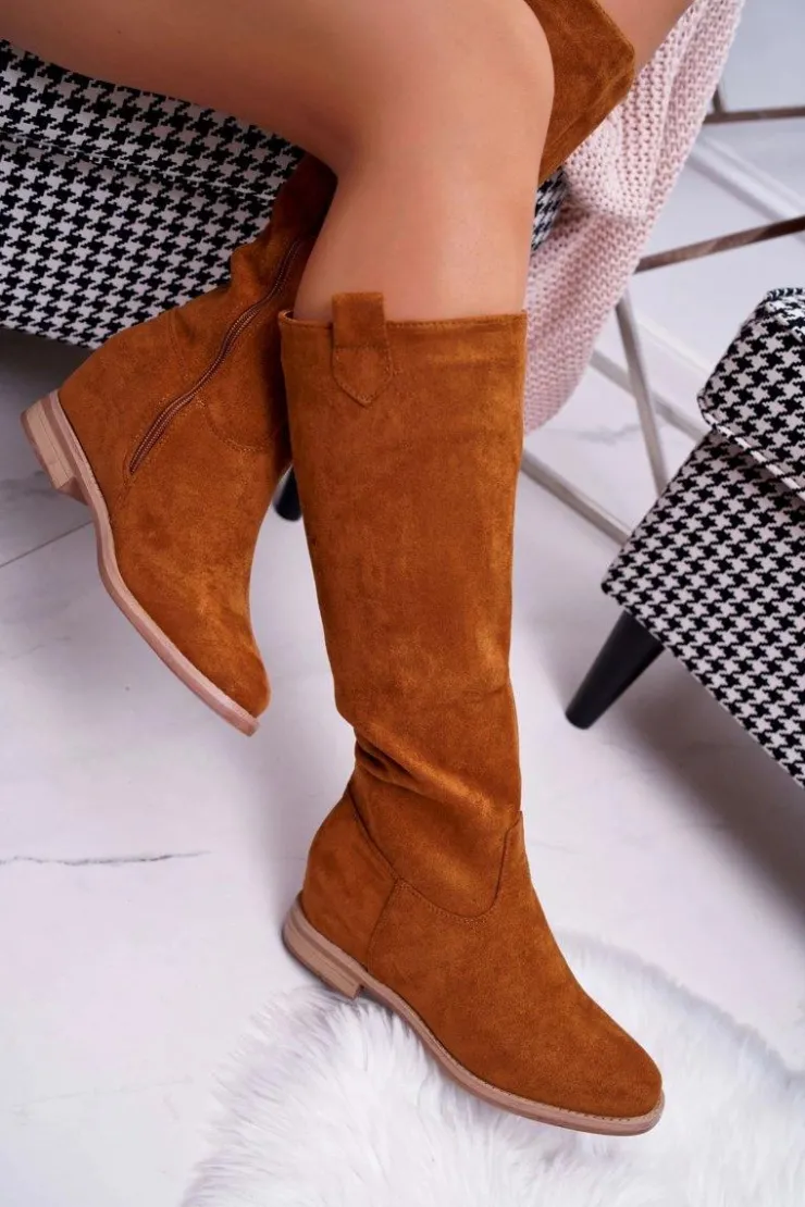 Boto Kozaki Na Obcasie|Kozaki Zamszowe*Damskie Kozaki Do Połowy Łydki Zamszowe Camel Temet