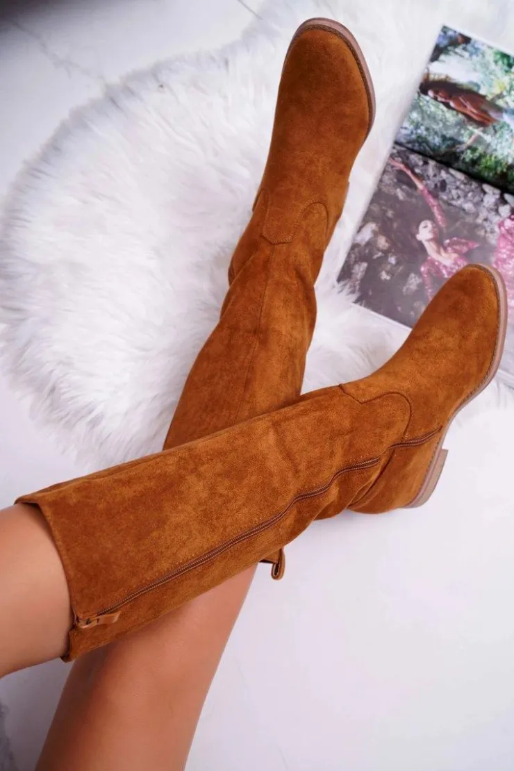 Boto Kozaki Na Obcasie|Kozaki Zamszowe*Damskie Kozaki Do Połowy Łydki Zamszowe Camel Temet