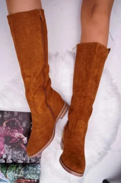 Boto Kozaki Na Obcasie|Kozaki Zamszowe*Damskie Kozaki Do Połowy Łydki Zamszowe Camel Temet