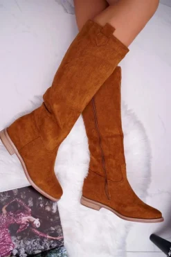 Boto Kozaki Na Obcasie|Kozaki Zamszowe*Damskie Kozaki Do Połowy Łydki Zamszowe Camel Temet