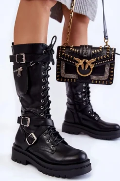 Hot Boto Damskie Kozaki Glany Z Nerką Na Suwak Czarne Joelle