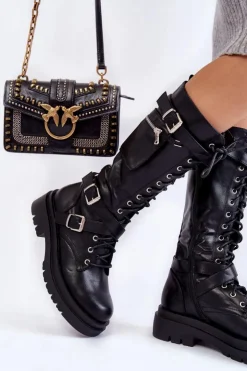 Hot Boto Damskie Kozaki Glany Z Nerką Na Suwak Czarne Joelle