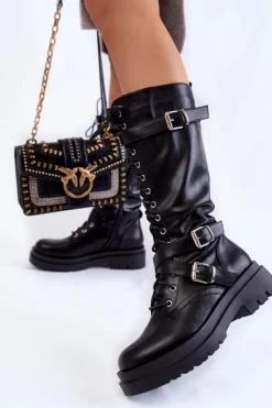 Hot Boto Damskie Kozaki Glany Z Nerką Na Suwak Czarne Joelle