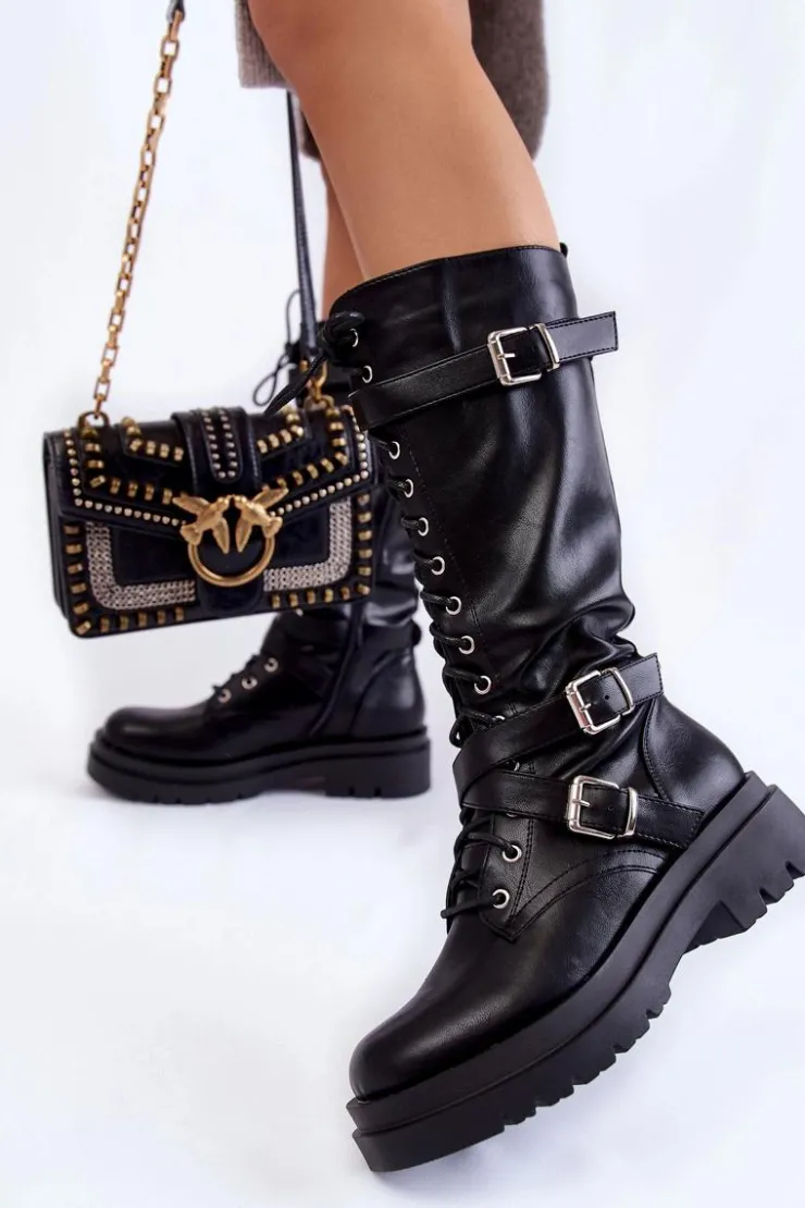 Hot Boto Damskie Kozaki Glany Z Nerką Na Suwak Czarne Joelle